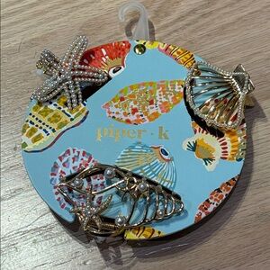 NWT Piper K Gold and Pearl sea life Hair claw Clips Set of 3